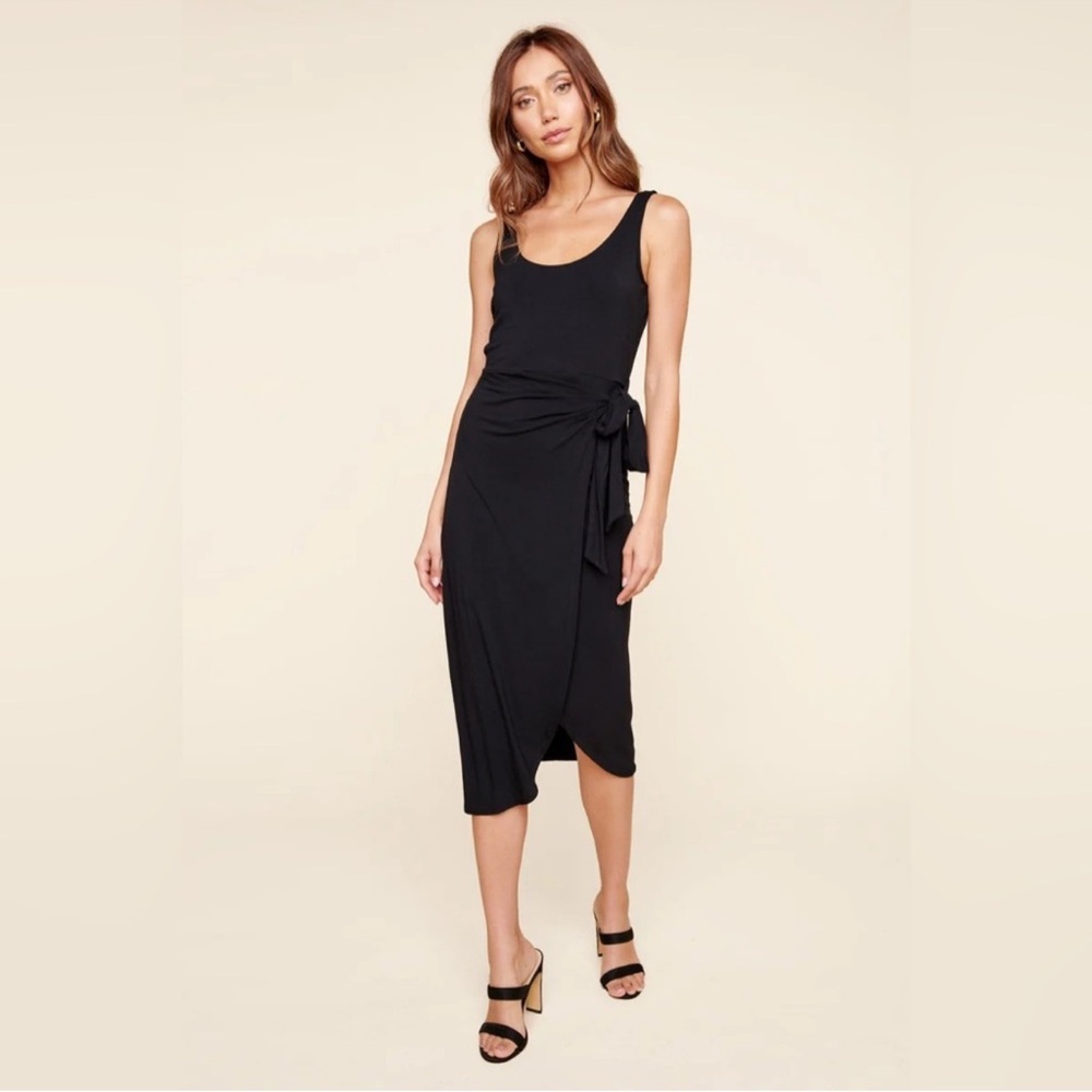 Sugarlips Anya Side Tie Jersey Knit Midi Dress Black NWT